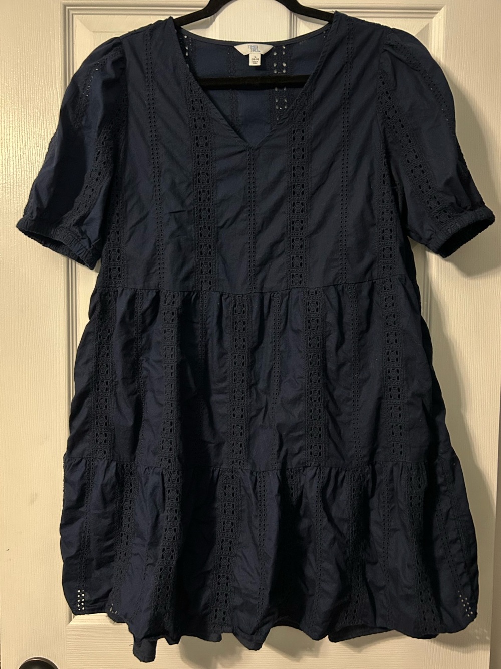 Time and Tru Navy Eyelet Tiered Mini Dress